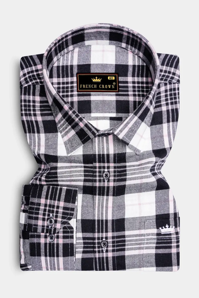 Jade Black And White Plaid Twill Premium Cotton Shirt 4