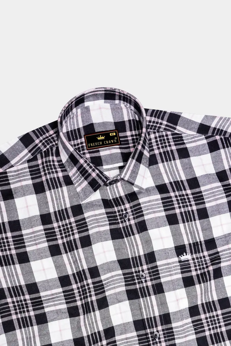 Jade Black And White Plaid Twill Premium Cotton Shirt 5