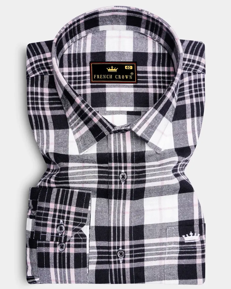 Jade Black And White Plaid Twill Premium Cotton Shirt 6