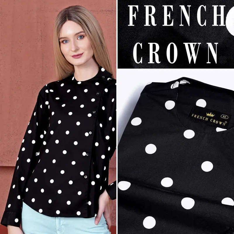 Jade Black And White Polka Dots Premium Cotton Designer Shirt 1