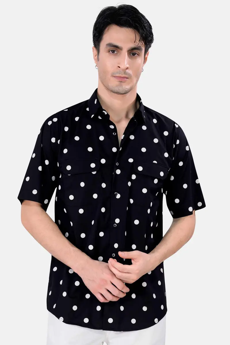 Jade Black And White Polka Dots Premium Cotton Shirt 1