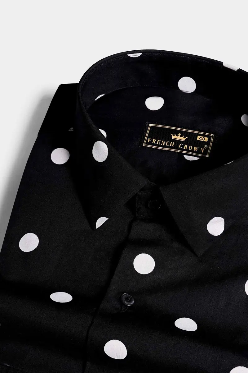 Jade Black And White Polka Dots Premium Cotton Shirt 3