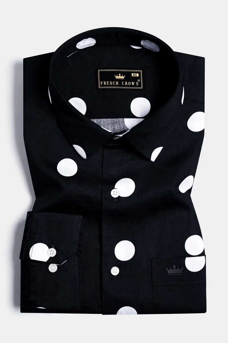 Jade Black And White Polka Dots Premium Cotton Shirt 3