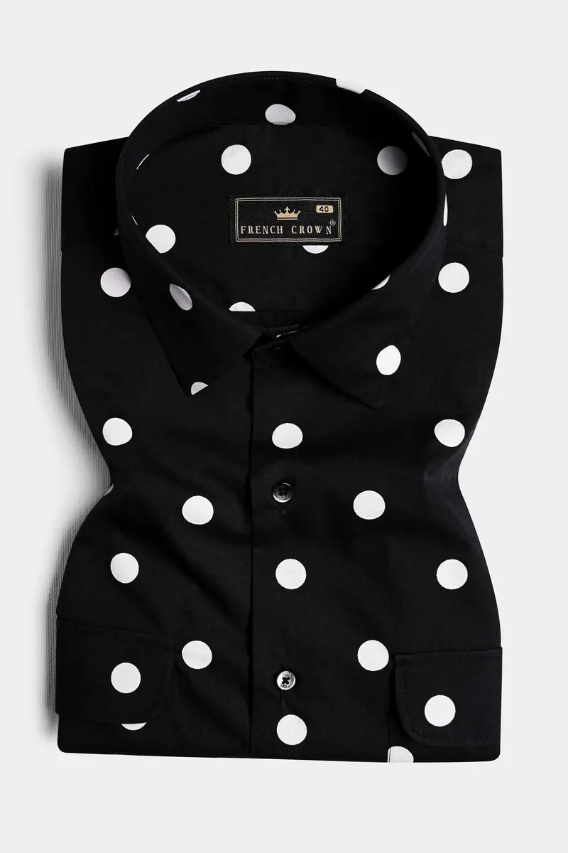 Jade Black And White Polka Dots Premium Cotton Shirt 4
