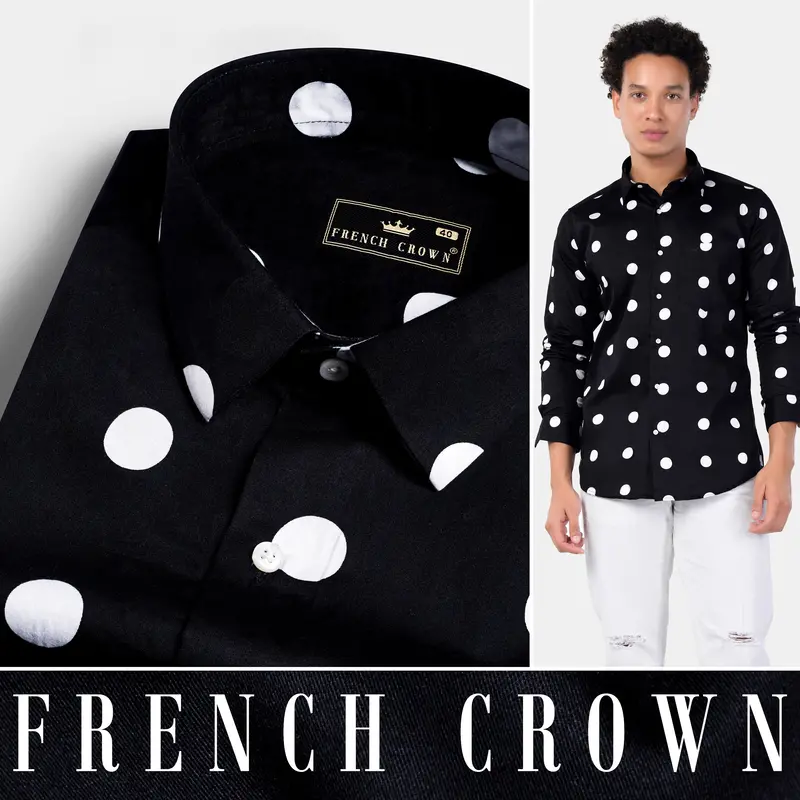 Jade Black And White Polka Dots Premium Cotton Shirt 4