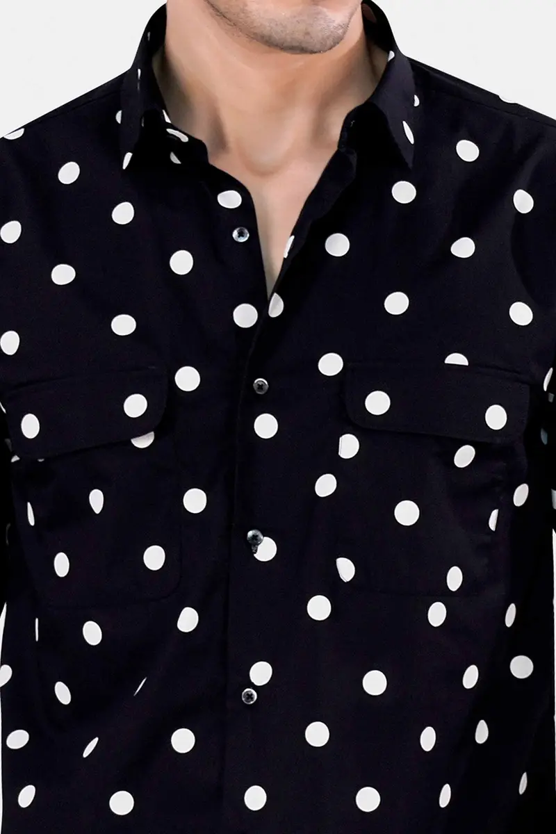 Jade Black And White Polka Dots Premium Cotton Shirt 5