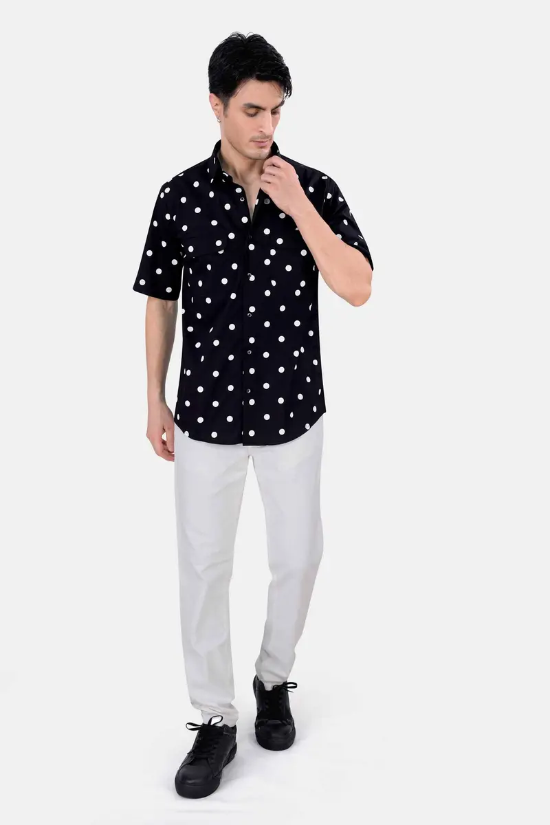 Jade Black And White Polka Dots Premium Cotton Shirt 6
