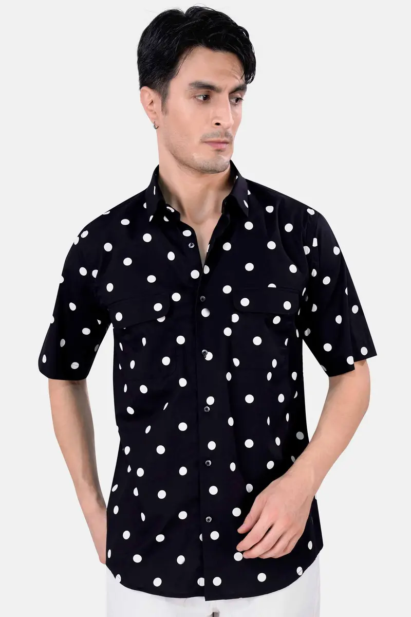 Jade Black And White Polka Dots Premium Cotton Shirt 7