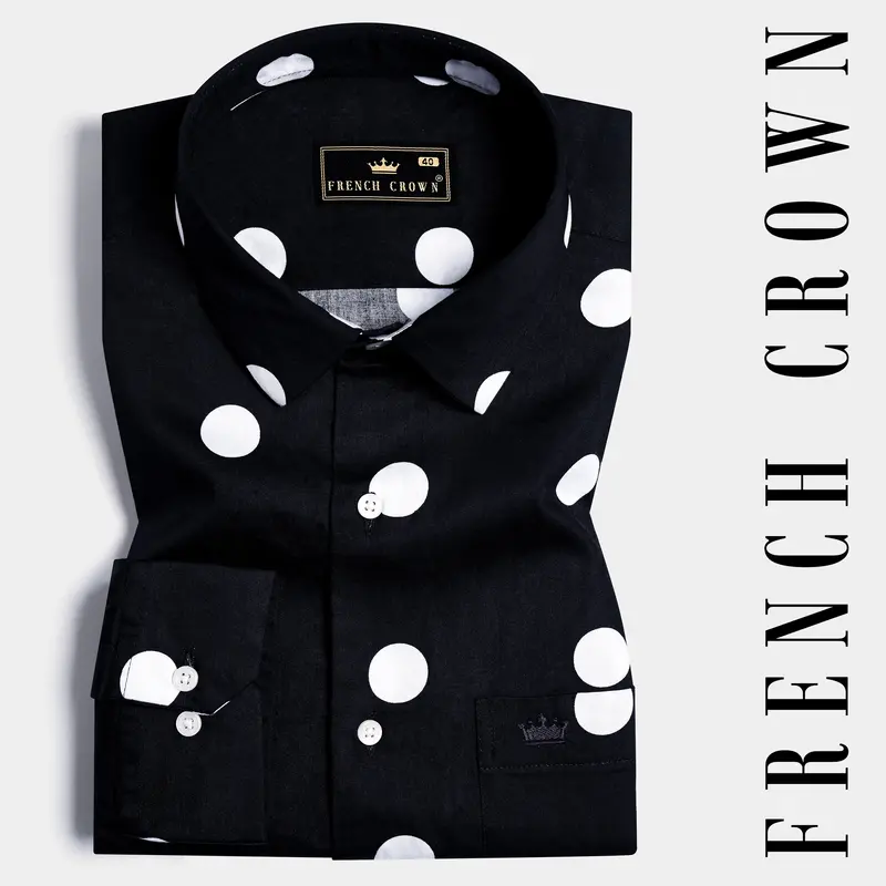 Jade Black And White Polka Dots Premium Cotton Shirt 7