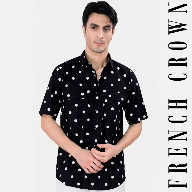 Jade Black And White Polka Dots Premium Cotton Shirt 9