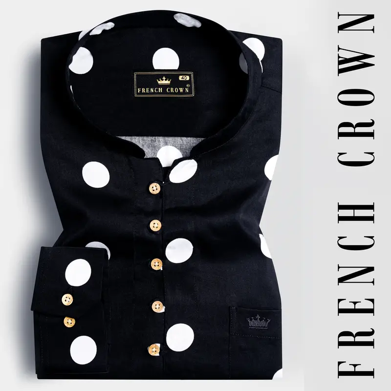 Jade Black And White Polka Dots Printed Premium Cotton Kurta Shirt 1