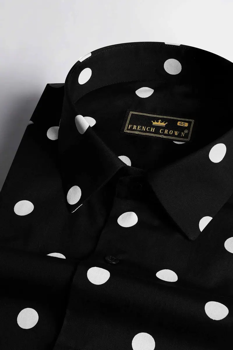 Jade Black And White Polka Dots Printed Premium Cotton Shirt 1