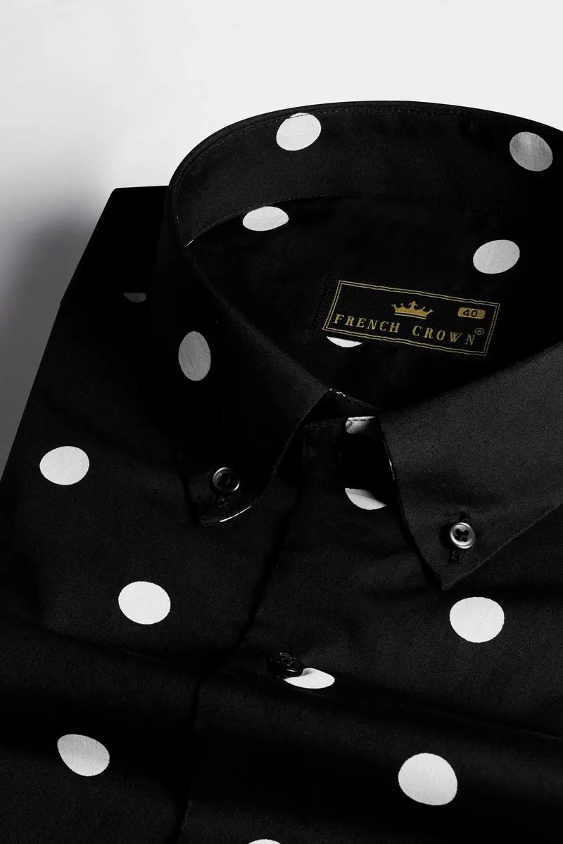 Jade Black And White Polka Dots Printed Premium Cotton Shirt 1