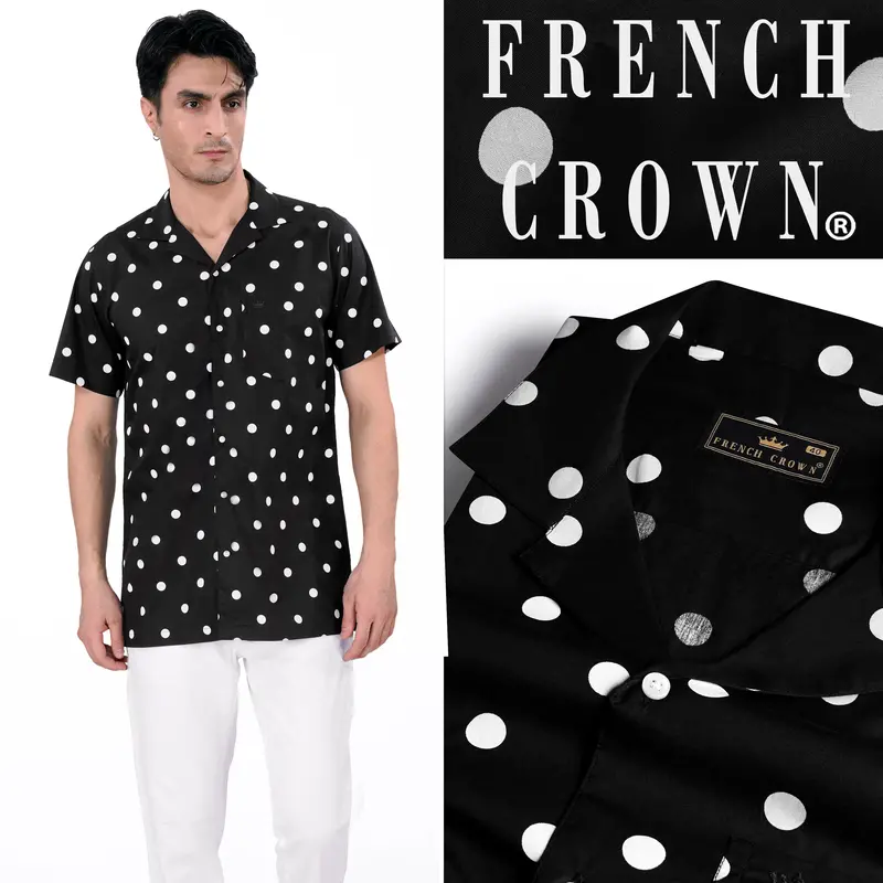 Jade Black And White Polka Dots Printed Premium Cotton Shirt 1