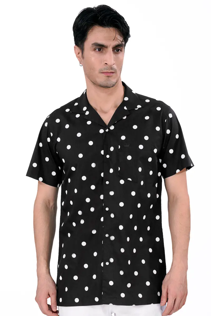 Jade Black And White Polka Dots Printed Premium Cotton Shirt 2