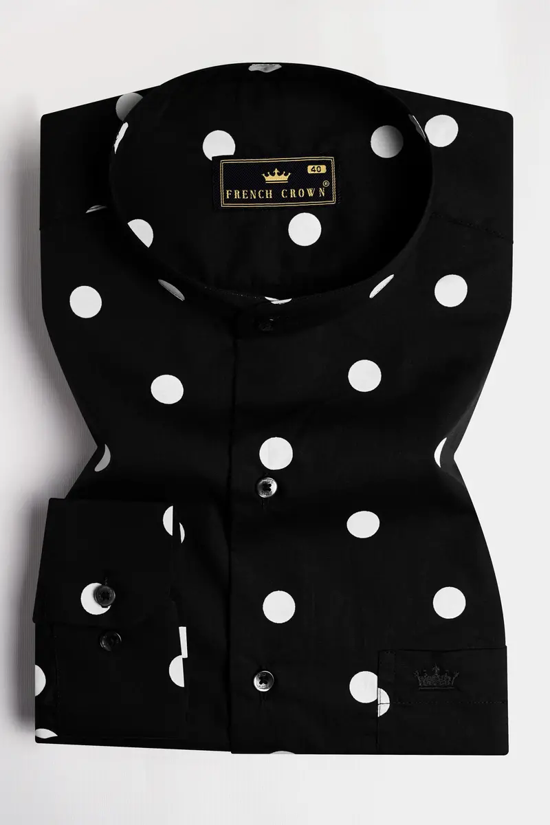 Jade Black And White Polka Dots Printed Premium Cotton Shirt 3