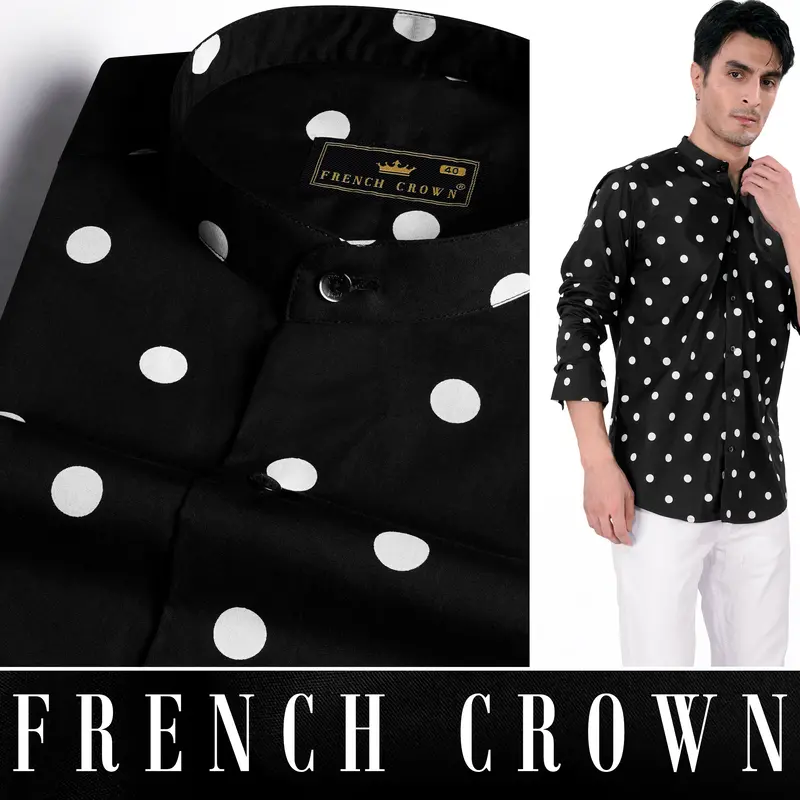 Jade Black And White Polka Dots Printed Premium Cotton Shirt 4