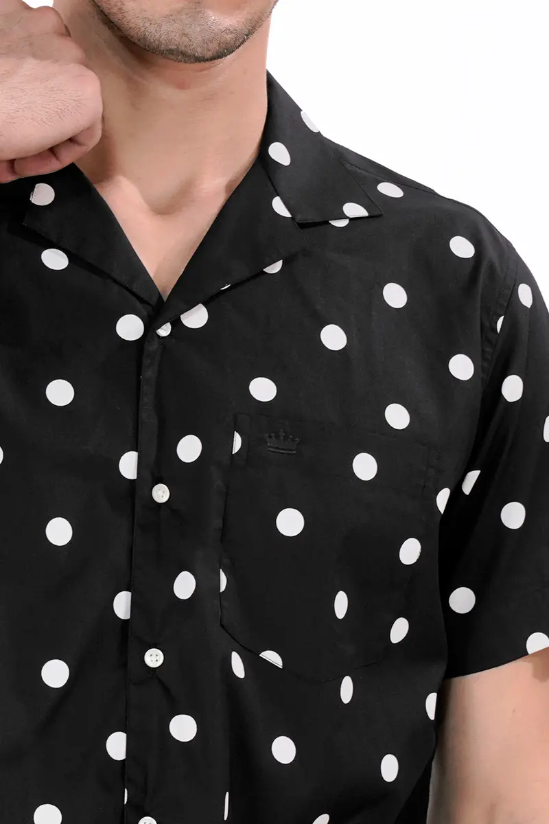 Jade Black And White Polka Dots Printed Premium Cotton Shirt 6