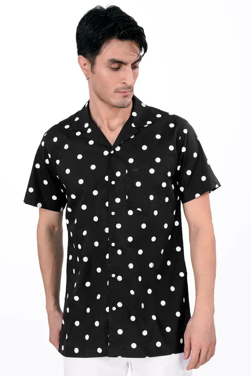 Jade Black And White Polka Dots Printed Premium Cotton Shirt 7