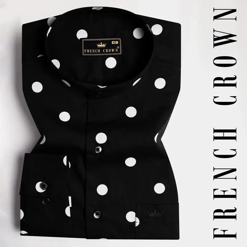 Jade Black And White Polka Dots Printed Premium Cotton Shirt 7