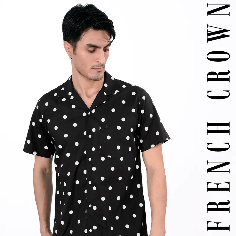 Jade Black And White Polka Dots Printed Premium Cotton Shirt 9