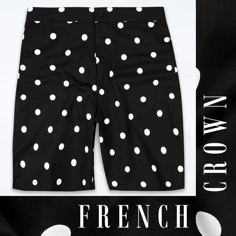 Jade Black And White Polka Dots Printed Premium Cotton Shorts 1