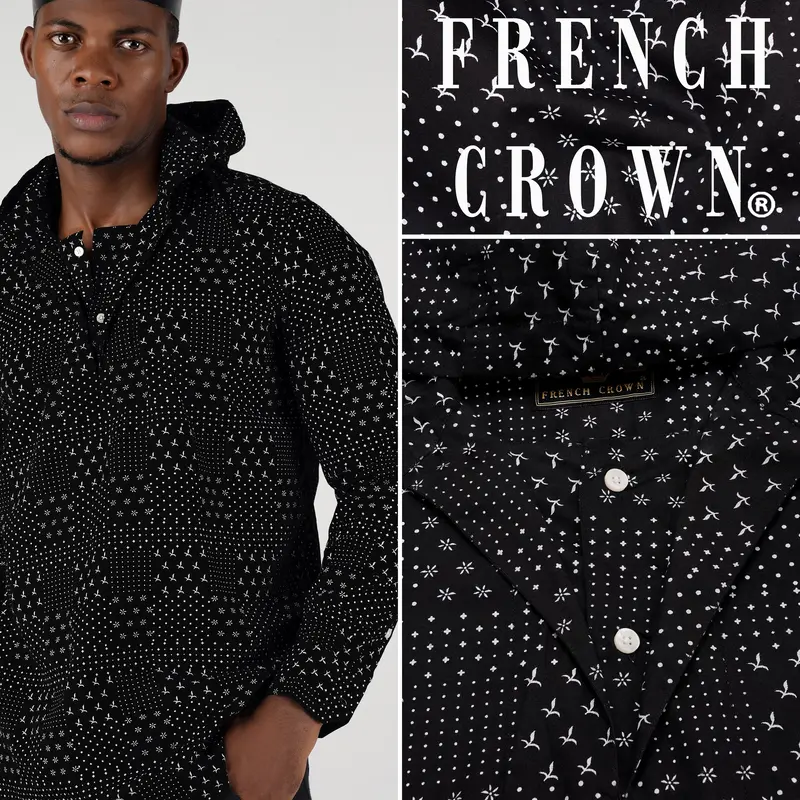 Jade Black And White Printed Premium Cotton Designer Shirt 5