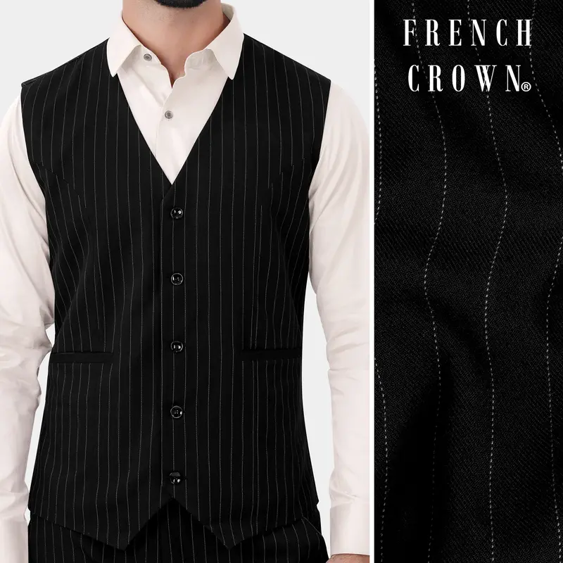Jade Black And White Striped Wool Rich Waistcoat 1