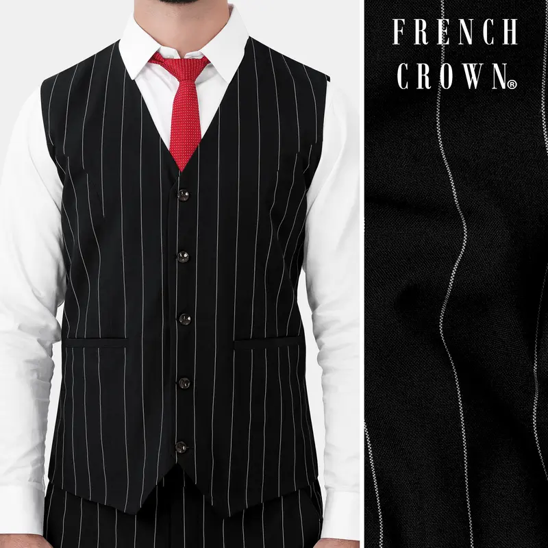 Jade Black And White Striped Wool Rich Waistcoat 1