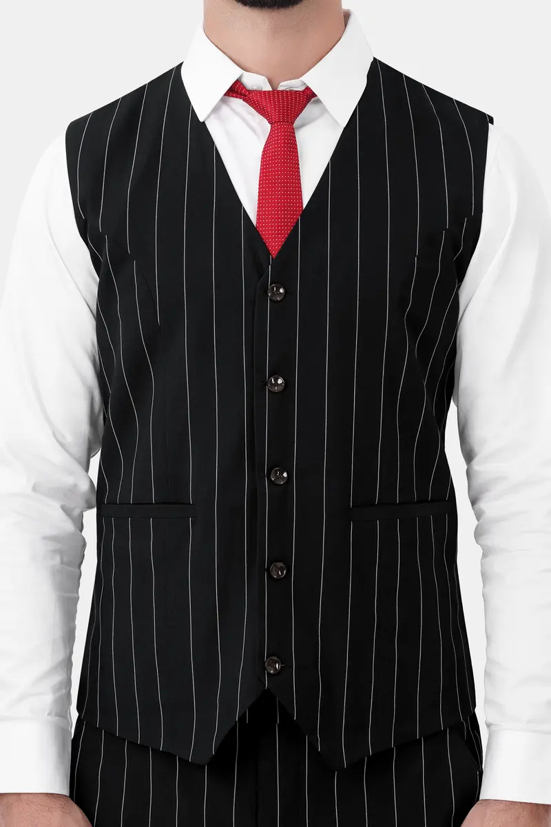 Jade Black And White Striped Wool Rich Waistcoat 2