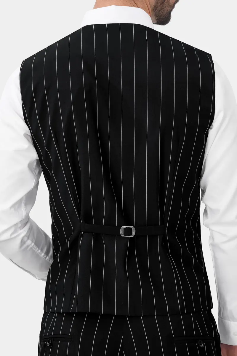 Jade Black And White Striped Wool Rich Waistcoat 5