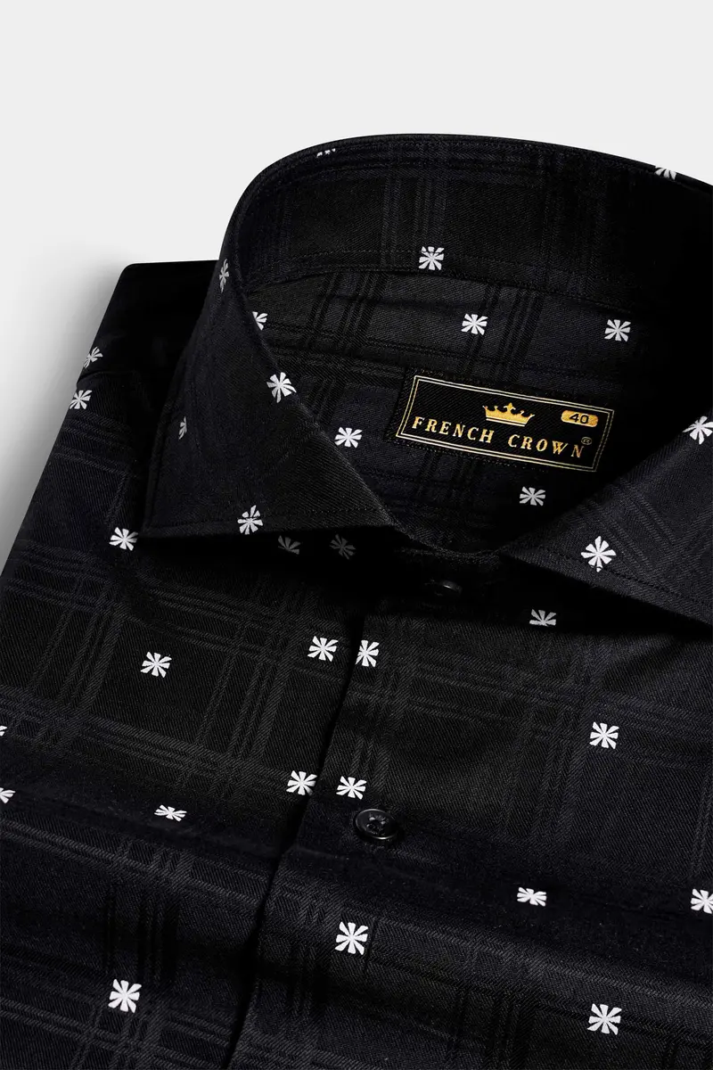 Jade Black And White Subtle Checkered Dobby Textured Premium Giza Cotton Shirt 1