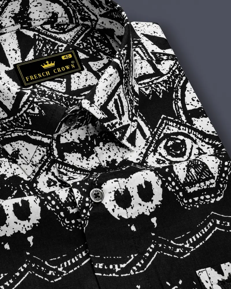 Jade Black And White Tribal Printed Premium Cotton Shirt 1