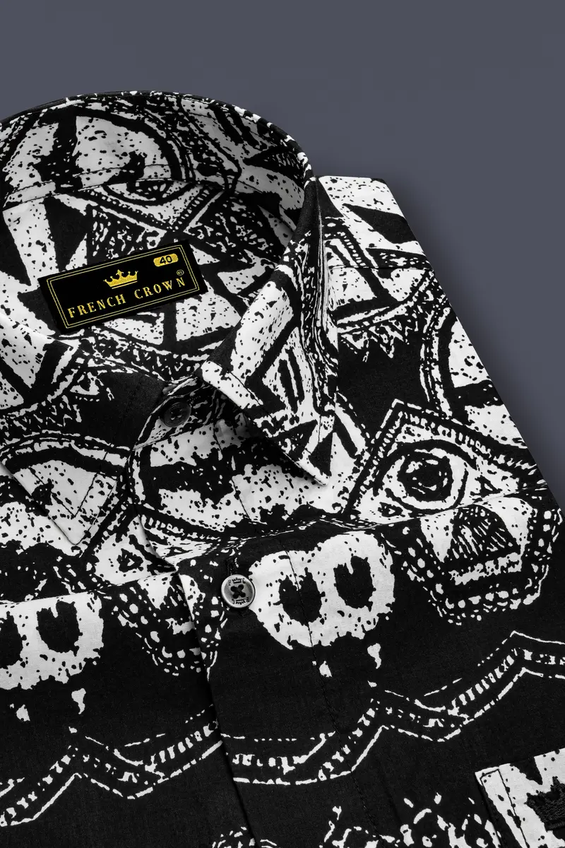 Jade Black And White Tribal Printed Premium Cotton Shirt 2