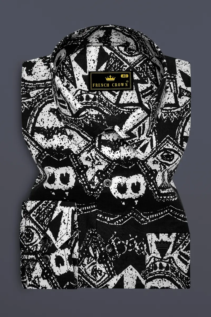 Jade Black And White Tribal Printed Premium Cotton Shirt 4