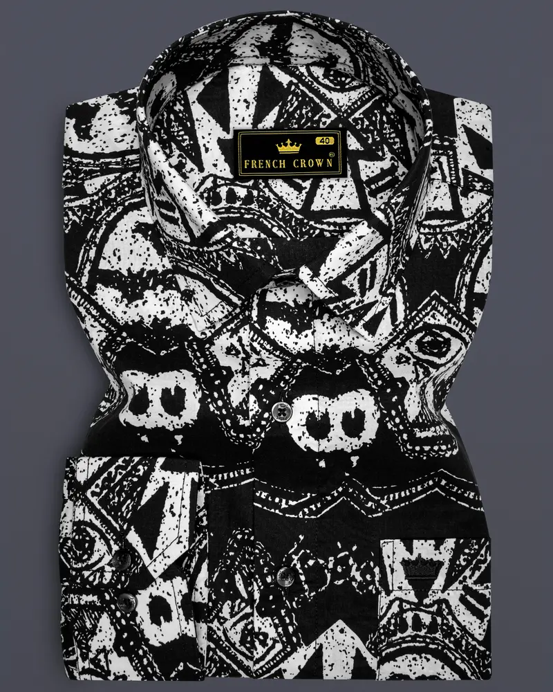 Jade Black And White Tribal Printed Premium Cotton Shirt 6