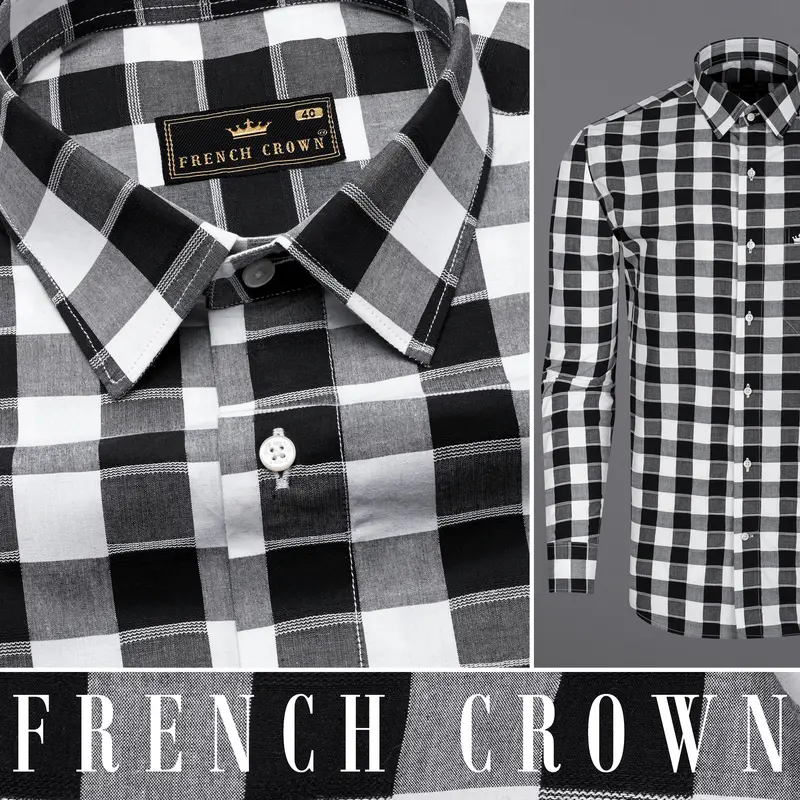 Jade Black And White Twill Checkered Premium Cotton Shirt 10
