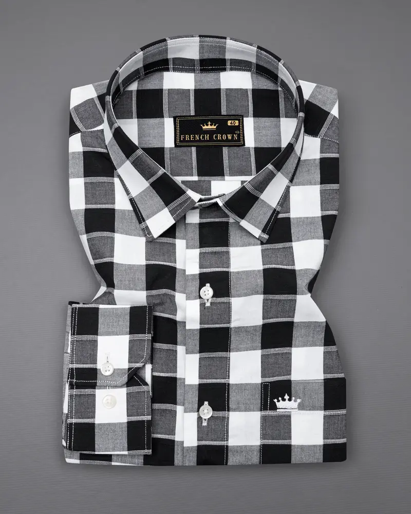 Jade Black And White Twill Checkered Premium Cotton Shirt 3