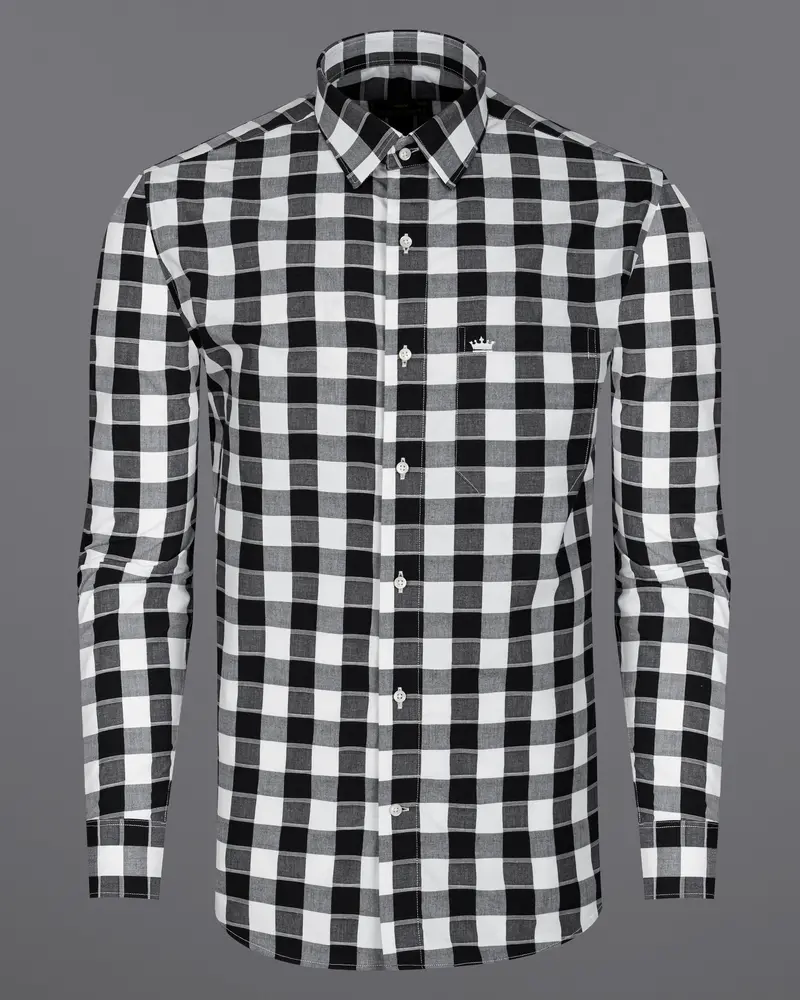 Jade Black And White Twill Checkered Premium Cotton Shirt 5