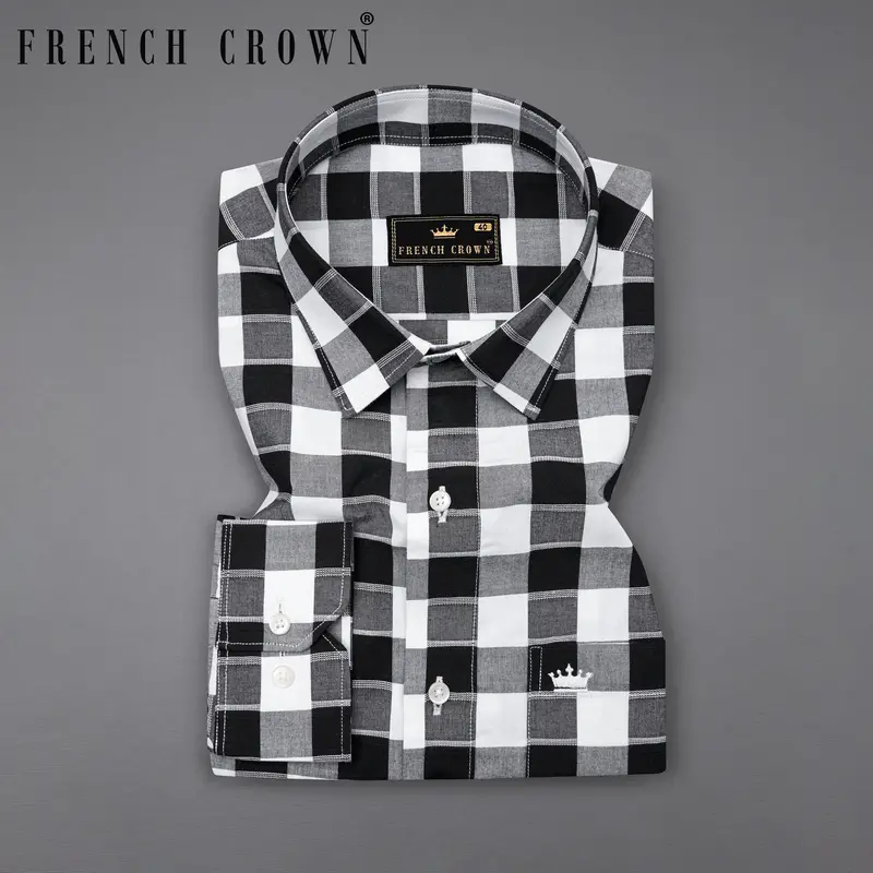 Jade Black And White Twill Checkered Premium Cotton Shirt 7
