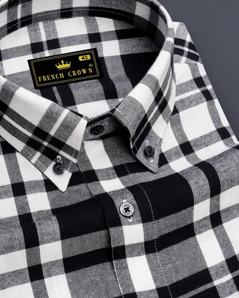 Jade Black And White Twill Plaid Premium Cotton Shirt 1