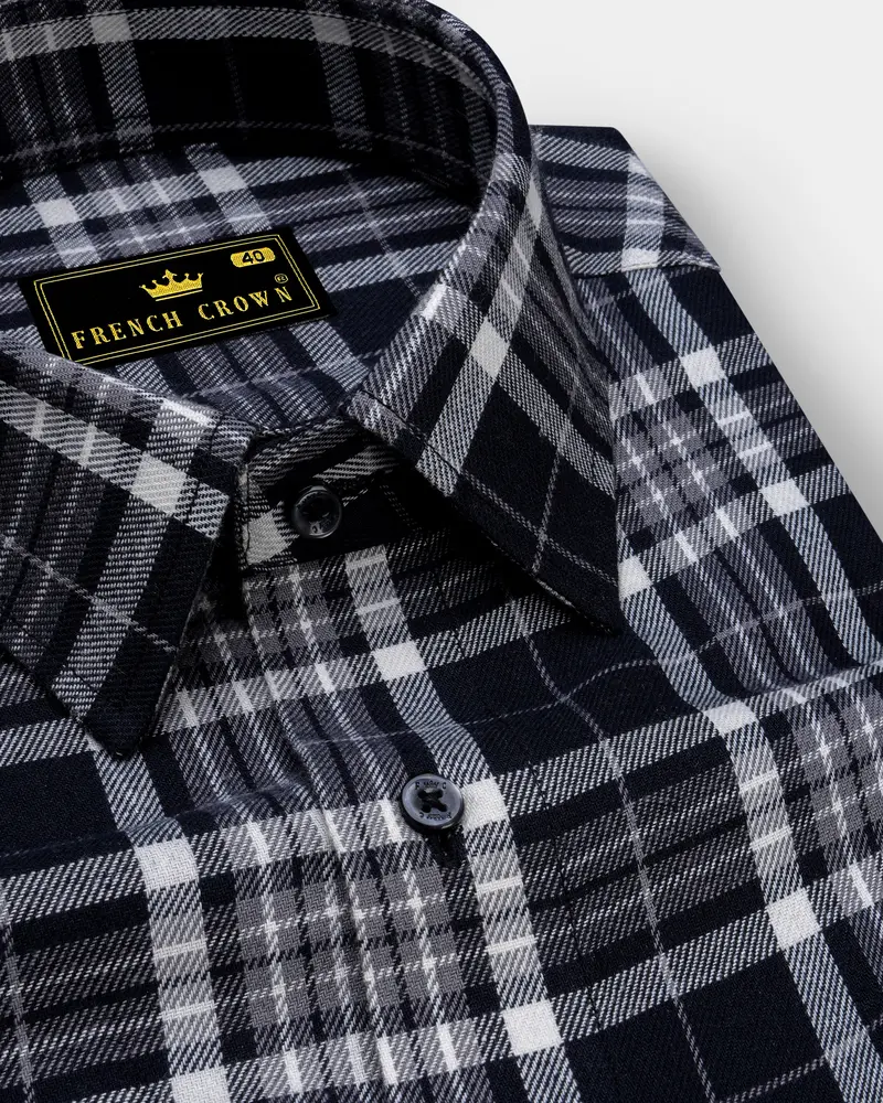 Jade Black And White Twill Plaid Premium Cotton Shirt 1