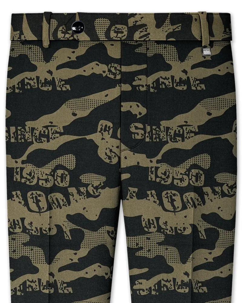 Jade Black And Woodland Green Camouflage Printed Cotton Stretchable Waistband Pant 1