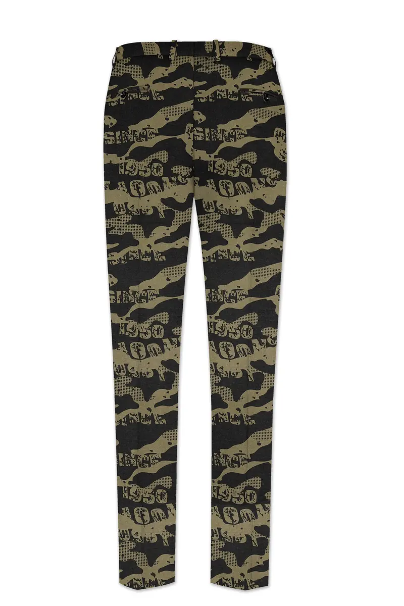 Jade Black And Woodland Green Camouflage Printed Cotton Stretchable Waistband Pant 5