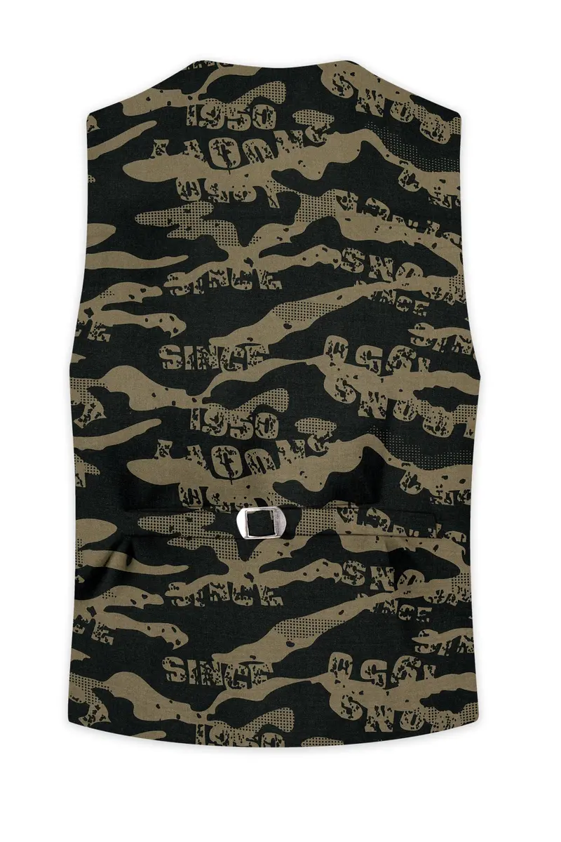 Jade Black And Woodland Green Camouflage Printed Cotton Waistcoat 4