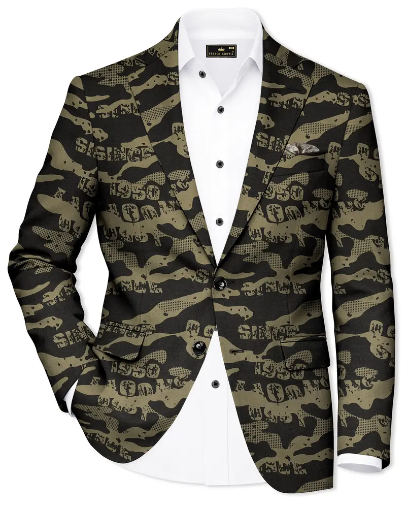 Jade Black And Woodland Green Printed Premium Cotton Single-Breasted Blazer 1