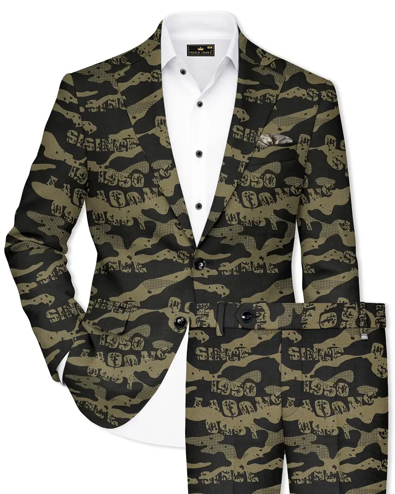 Jade Black And Woodland Green Printed Premium Cotton Single-Breasted Suit 1