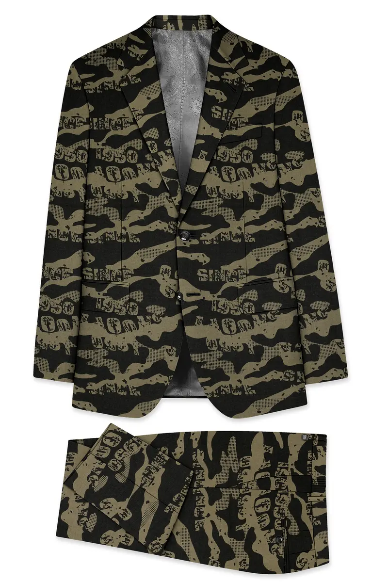 Jade Black And Woodland Green Printed Premium Cotton Single-Breasted Suit 11