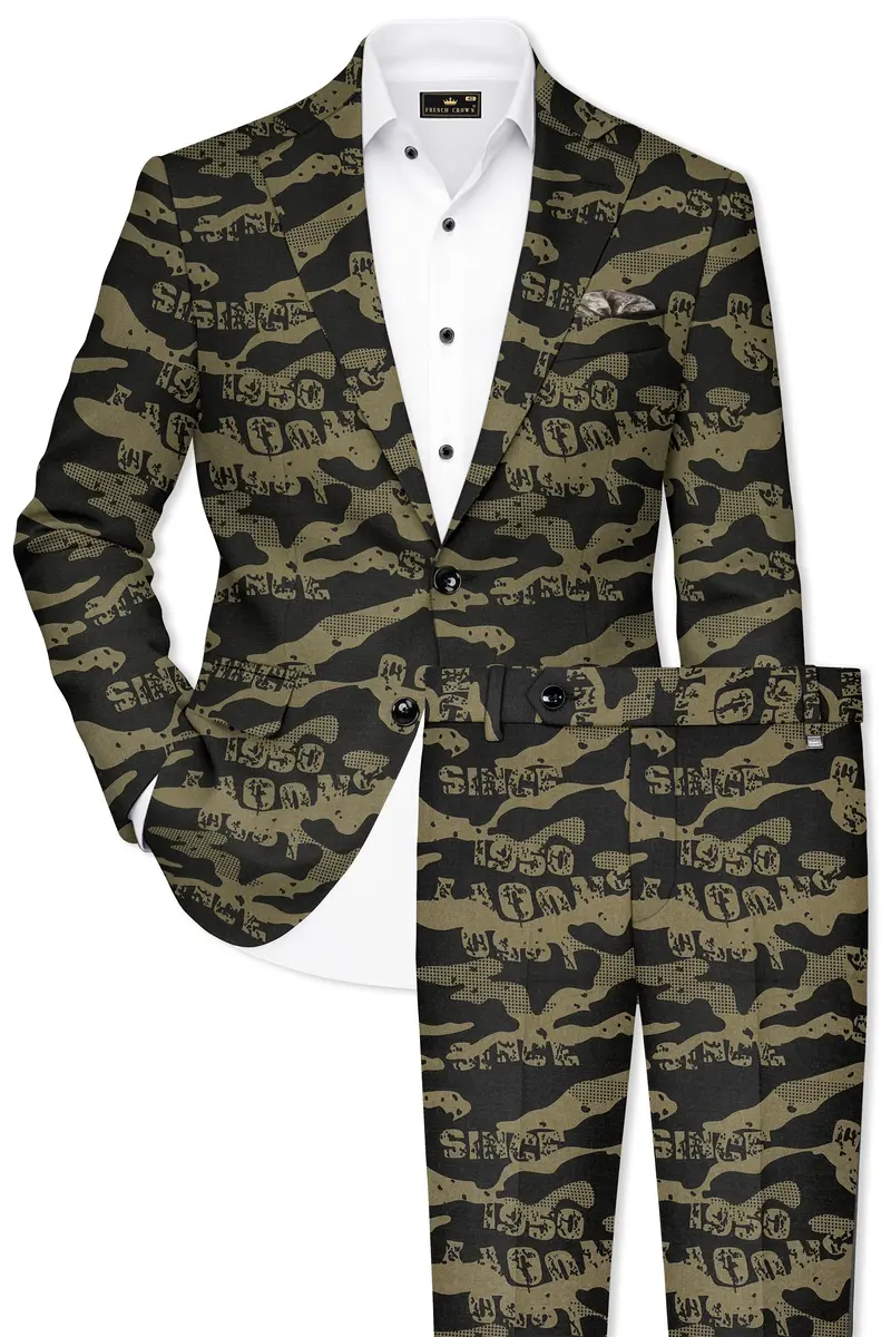 Jade Black And Woodland Green Printed Premium Cotton Single-Breasted Suit 2