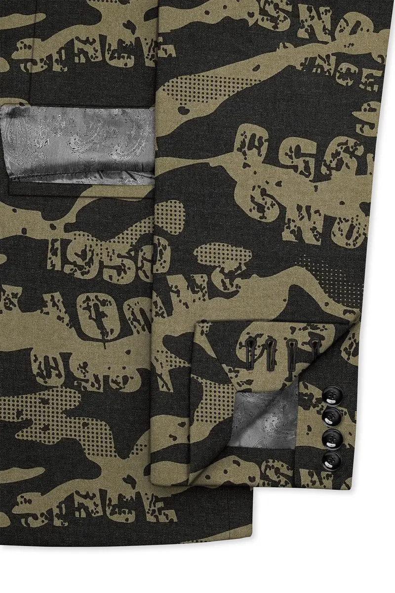 Jade Black And Woodland Green Printed Premium Cotton Single-Breasted Suit 7